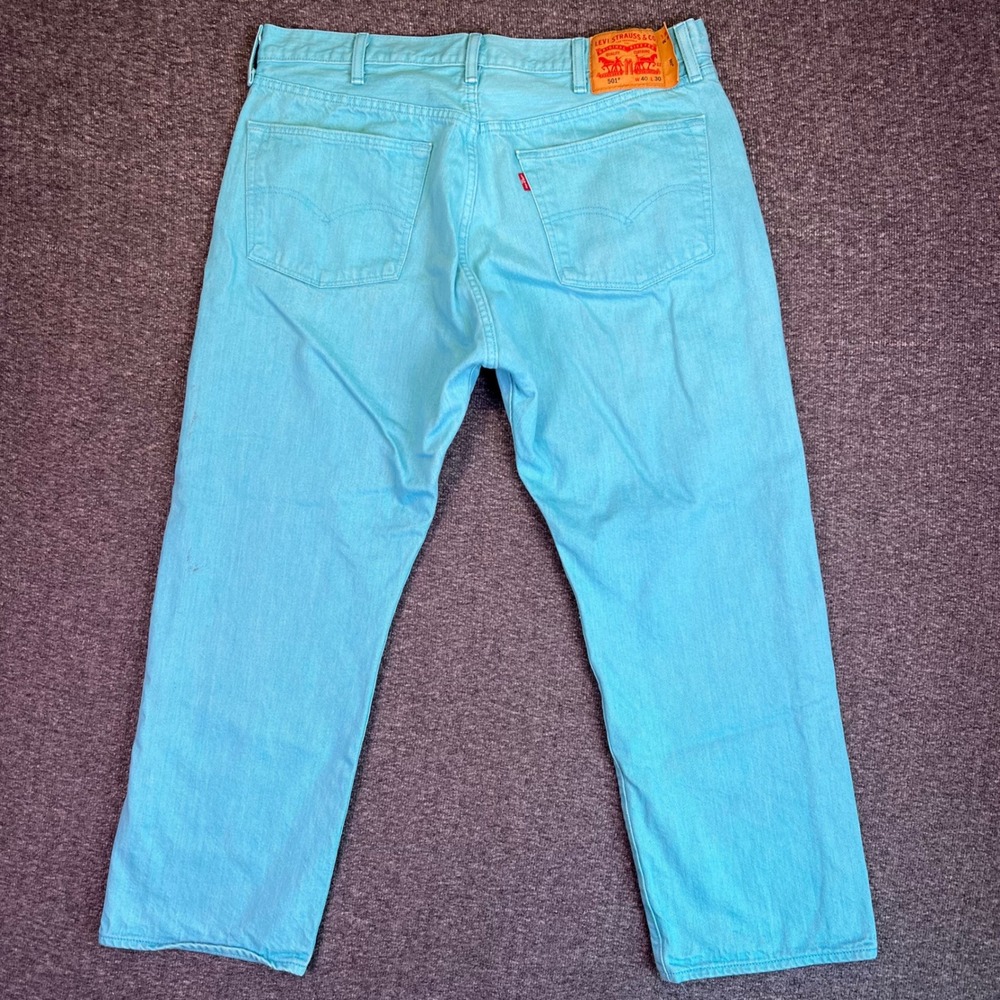 Levis 501 Jean Men 40x30 Turquoise Cyan Original Retro Straight Button Fly Denim - Picture 2 of 15